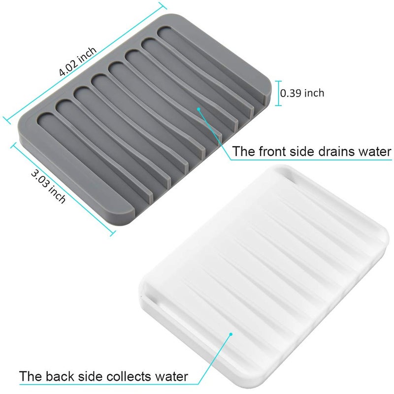 Summer Lemon 2PCS Soap Dish Holder, Premium Silicone Soap Dishes for Shower Bathroom Kitchen Sinksï¼Œ Soap Tray Saver Drainer, Self-draining Waterfall, Non-Slip Design, Easy Cleaning (White, Gray) - Image 4